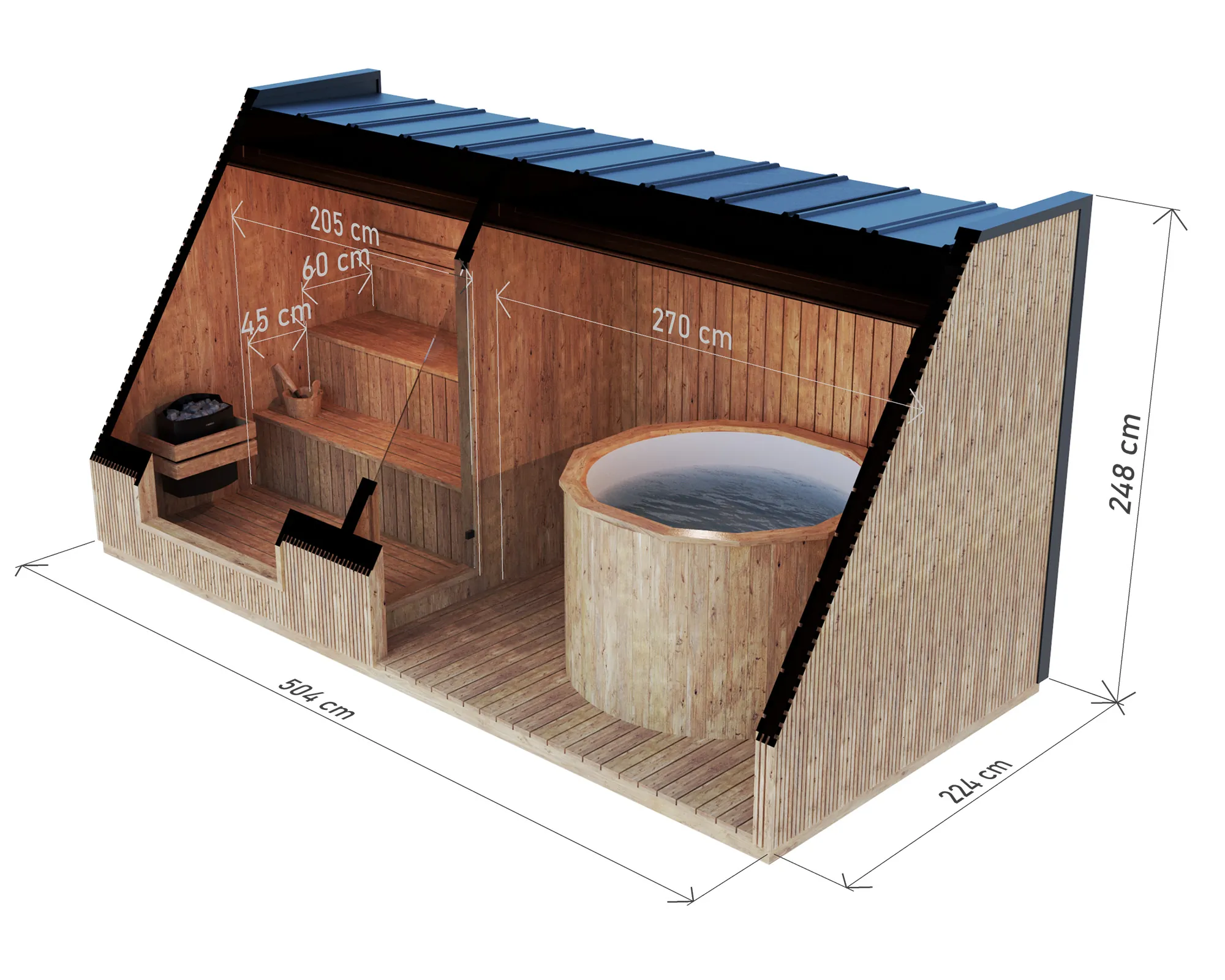zestaw sauna 500 x 220 z balią - wymiary